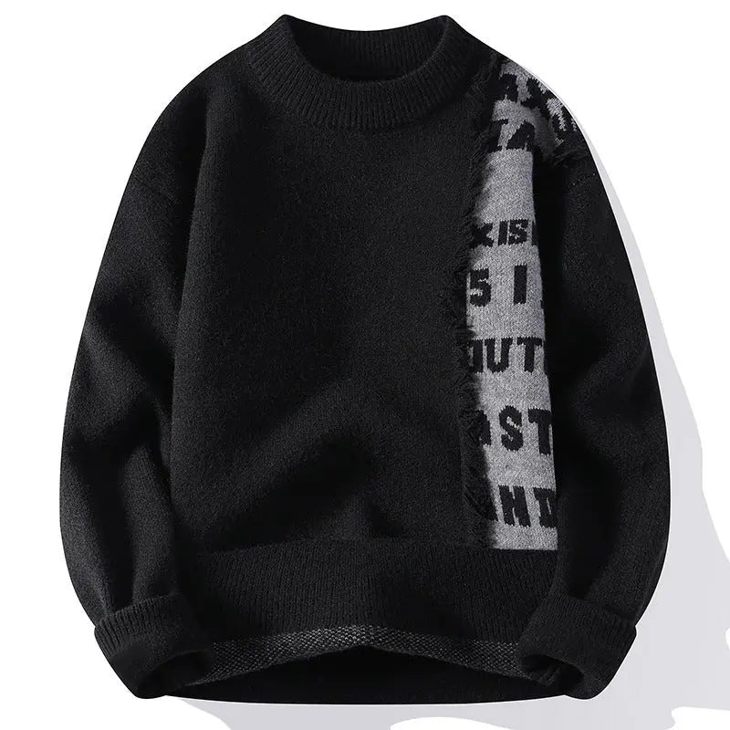 All-match Sweater Men's Winter American Casual  Pre2brand Black-4XL