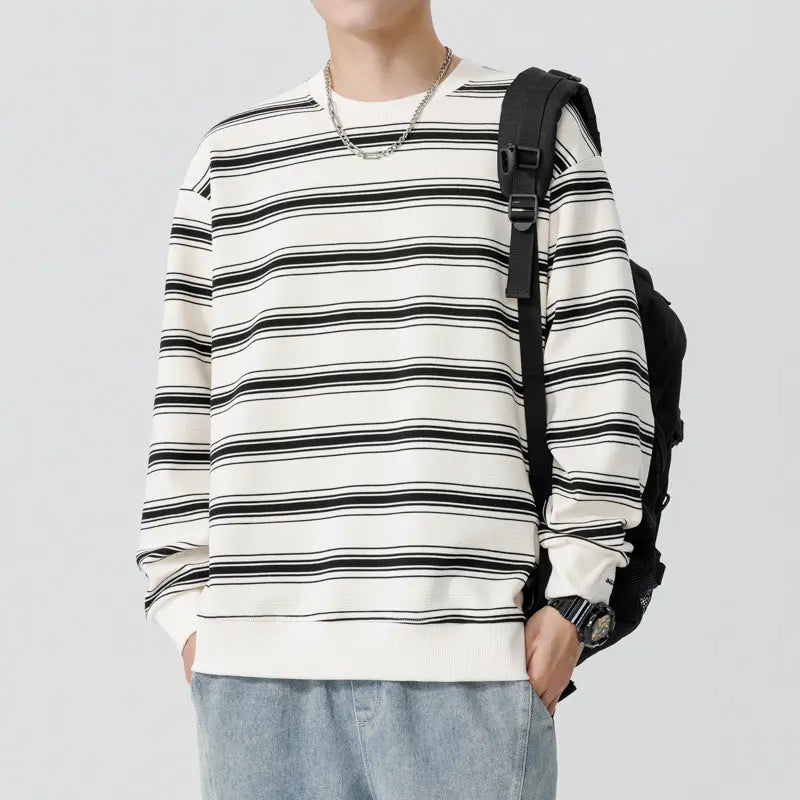 American Casual Striped Sweater For Men  Pre2brand White-Beige-3XL