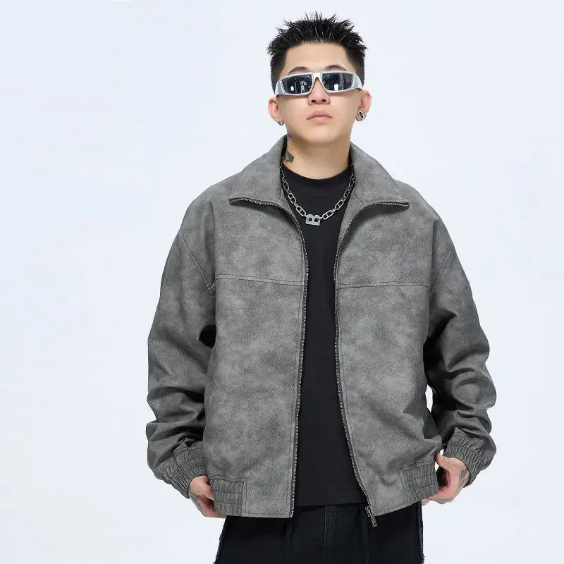 American Retro Stand Collar PU Leather Jacket Men's Autumn And Winter  Pre2brand
