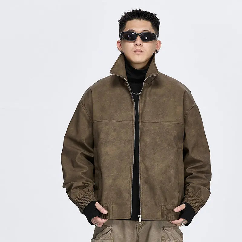 American Retro Stand Collar PU Leather Jacket Men's Autumn And Winter  Pre2brand