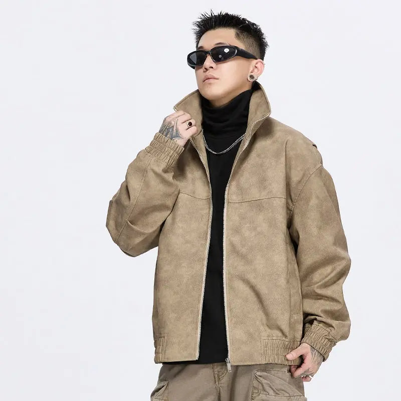 American Retro Stand Collar PU Leather Jacket Men's Autumn And Winter  Pre2brand