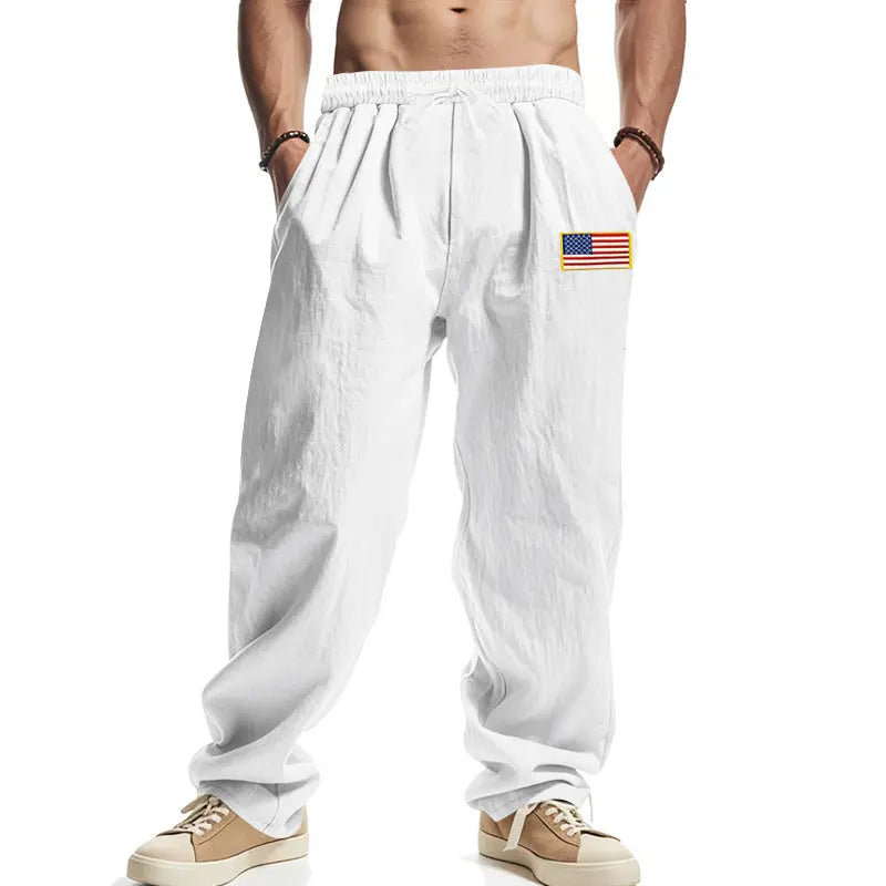 American Spring Men's Linen Hip Hop Machete Wide Leg Trousers  Pre2brand White-3XL