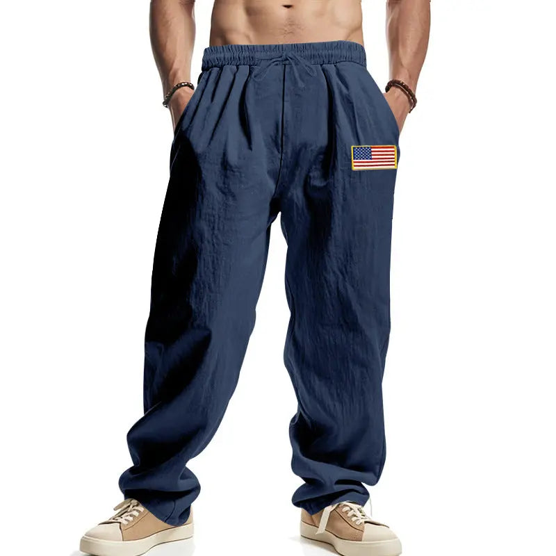 American Spring Men's Linen Hip Hop Machete Wide Leg Trousers  Pre2brand Navy-Blue-3XL