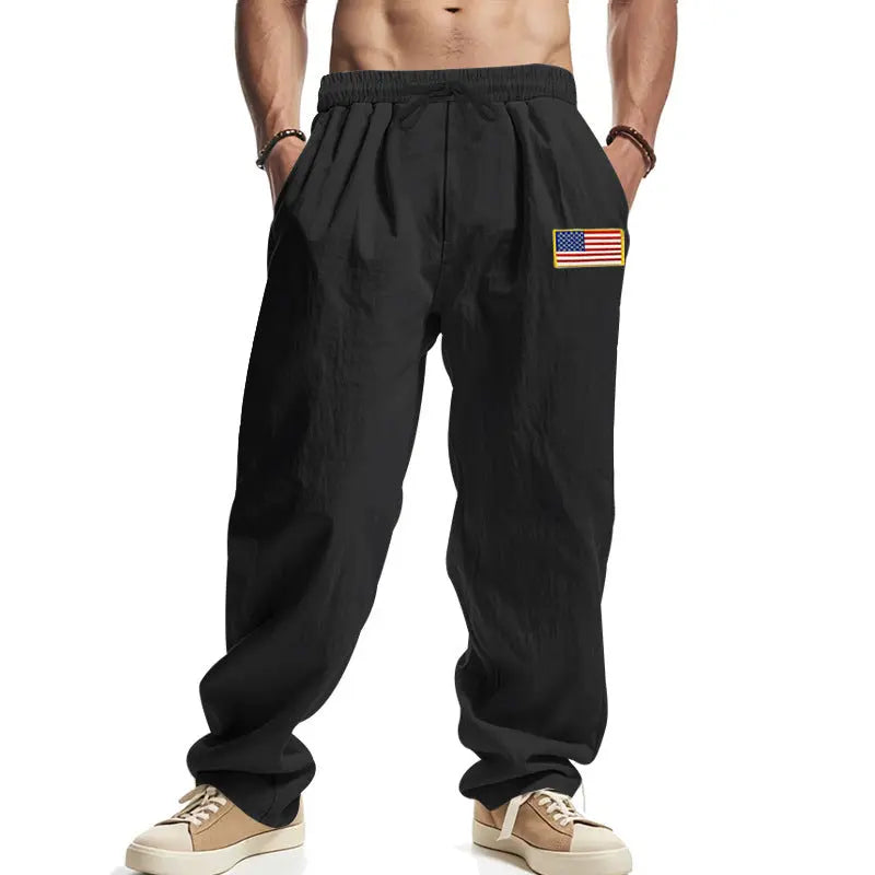 American Spring Men's Linen Hip Hop Machete Wide Leg Trousers  Pre2brand Black-3XL