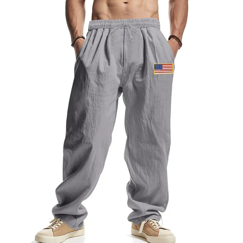 American Spring Men's Linen Hip Hop Machete Wide Leg Trousers  Pre2brand Gray-3XL