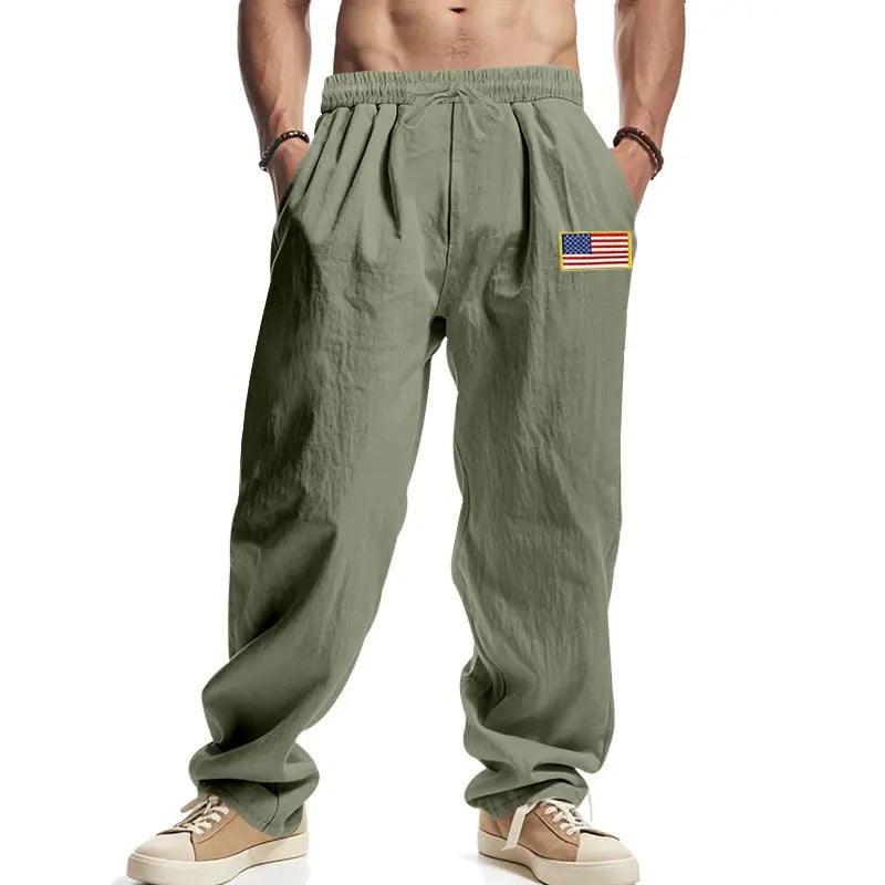 American Spring Men's Linen Hip Hop Machete Wide Leg Trousers  Pre2brand Army-Green-3XL