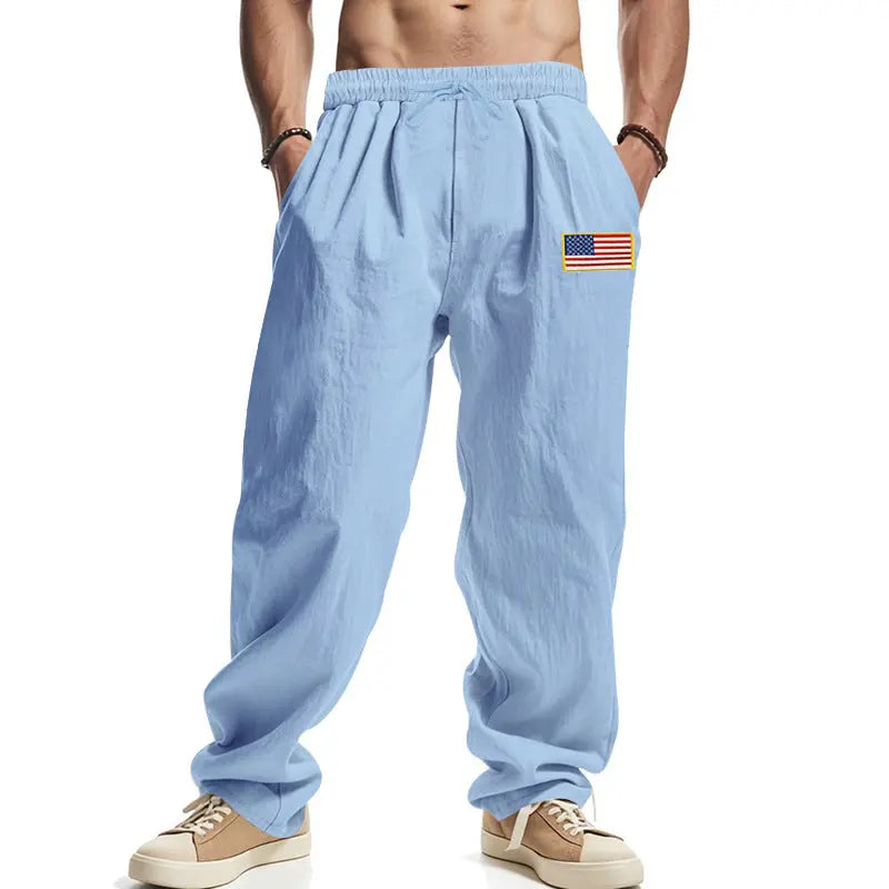American Spring Men's Linen Hip Hop Machete Wide Leg Trousers  Pre2brand Light-Blue-3XL