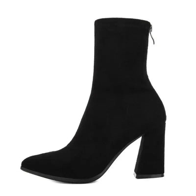 Ankle Chunky High Heel Sock Chelsea Boots Women Autumn Fashion Pointed Frosted Suede Short Boots Female Pumps Sexy Warm Boots  Pre2brand