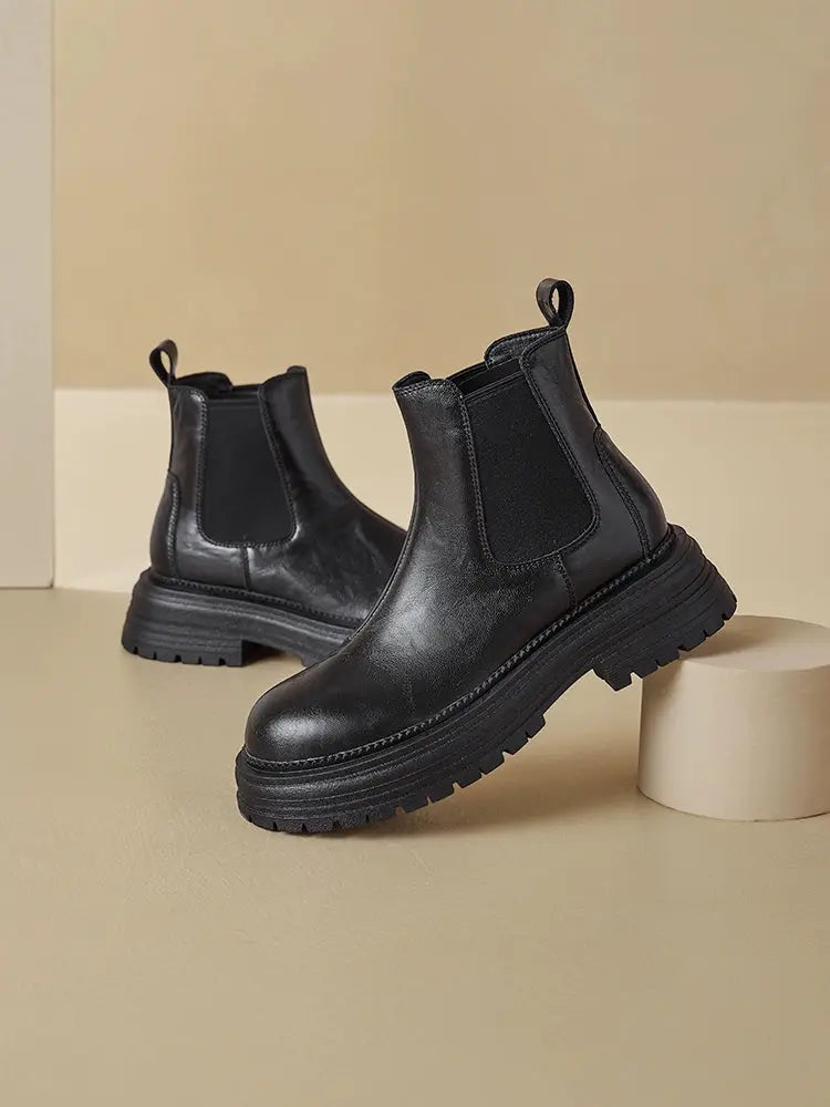 Augusto Black Martin Boots Women 2025 Autumn and Winter New Platform British Style Ankle Boots Chelsea Smoke Pipe Boots - Pre2brand