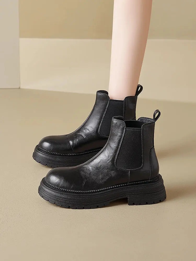 Augusto Black Martin Boots Women 2025 Autumn and Winter New Platform British Style Ankle Boots Chelsea Smoke Pipe Boots - Pre2brand