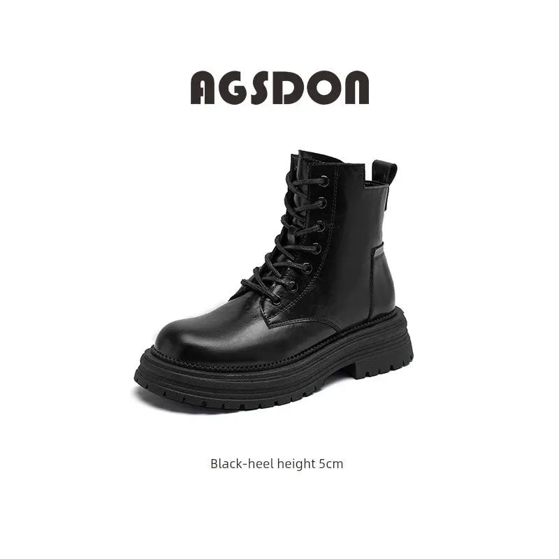 Augusto Black Martin Boots Women 2025 Autumn and Winter New Platform British Style Ankle Boots Chelsea Smoke Pipe Boots - Pre2brand