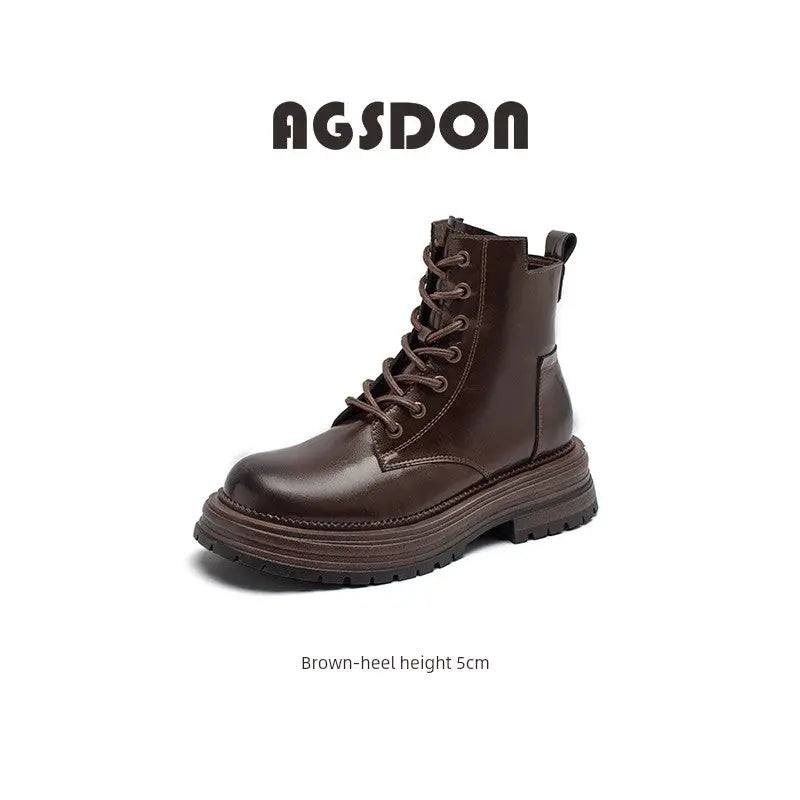 Augusto Black Martin Boots Women 2025 Autumn and Winter New Platform British Style Ankle Boots Chelsea Smoke Pipe Boots - Pre2brand