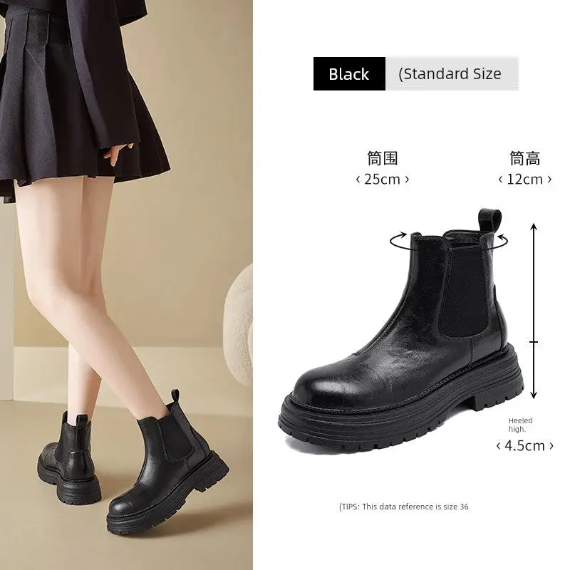 Augusto Black Martin Boots Women 2025 Autumn and Winter New Platform British Style Ankle Boots Chelsea Smoke Pipe Boots - Pre2brand