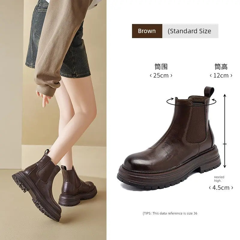 Augusto Black Martin Boots Women 2025 Autumn and Winter New Platform British Style Ankle Boots Chelsea Smoke Pipe Boots - Pre2brand