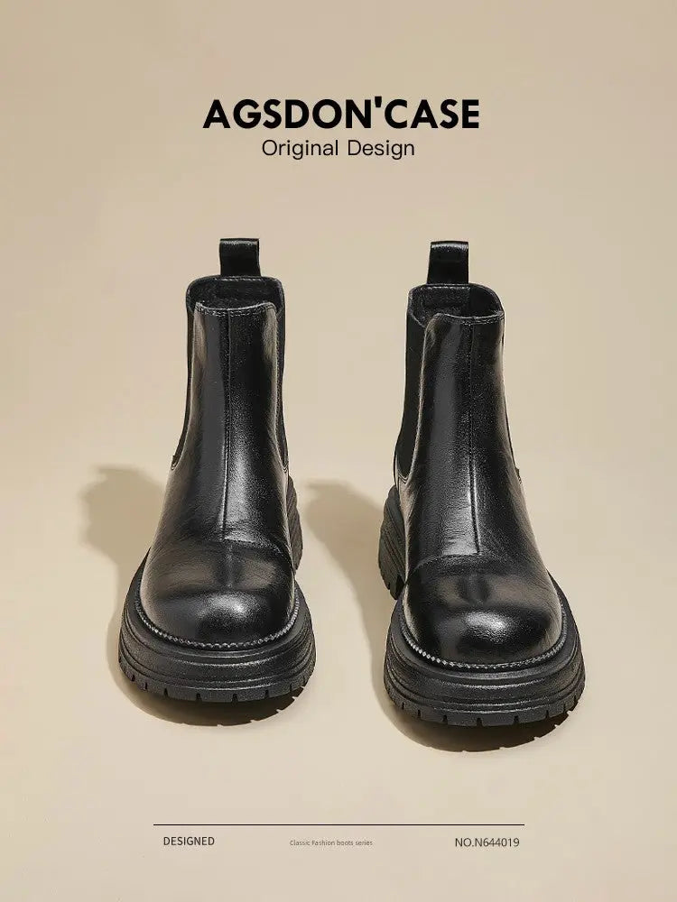 Augusto Black Martin Boots Women 2025 Autumn and Winter New Platform British Style Ankle Boots Chelsea Smoke Pipe Boots  Pre2brand