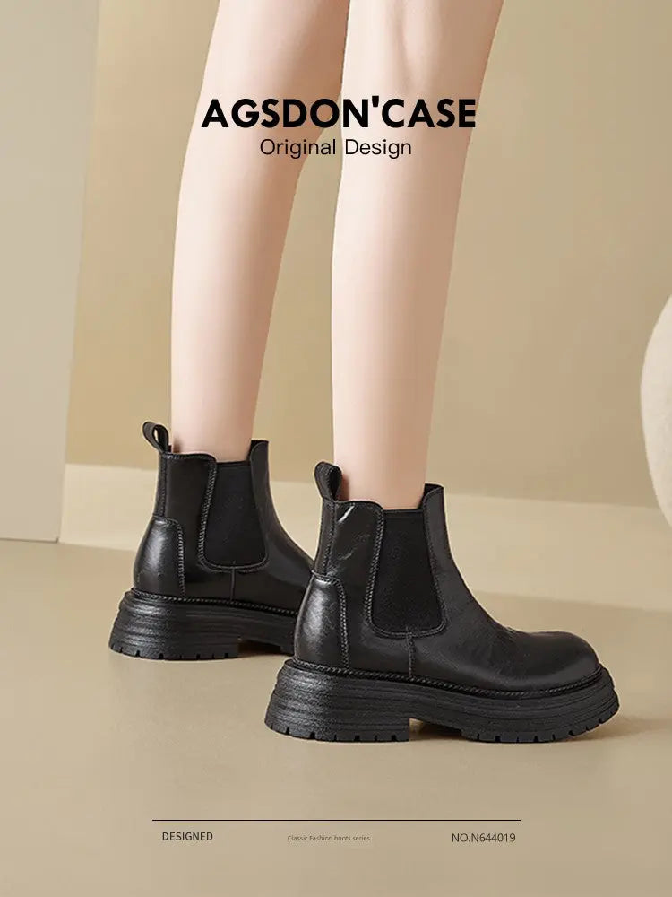 Augusto Black Martin Boots Women 2025 Autumn and Winter New Platform British Style Ankle Boots Chelsea Smoke Pipe Boots  Pre2brand