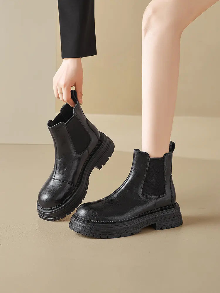 Augusto Black Martin Boots Women 2025 Autumn and Winter New Platform British Style Ankle Boots Chelsea Smoke Pipe Boots  Pre2brand