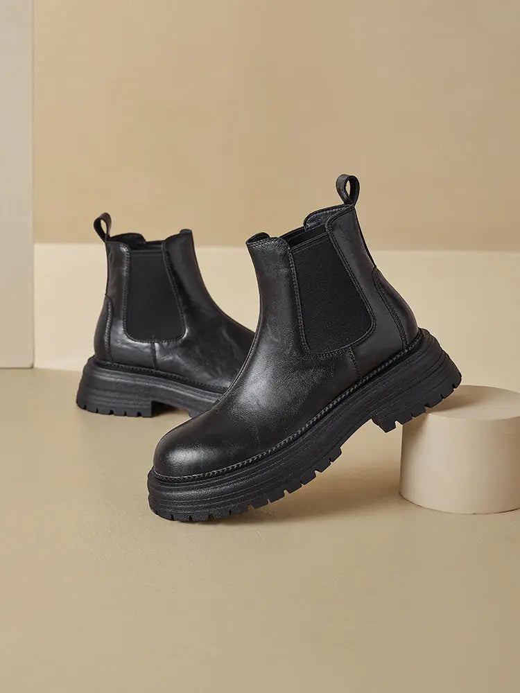 Augusto Black Martin Boots Women 2025 Autumn and Winter New Platform British Style Ankle Boots Chelsea Smoke Pipe Boots  Pre2brand
