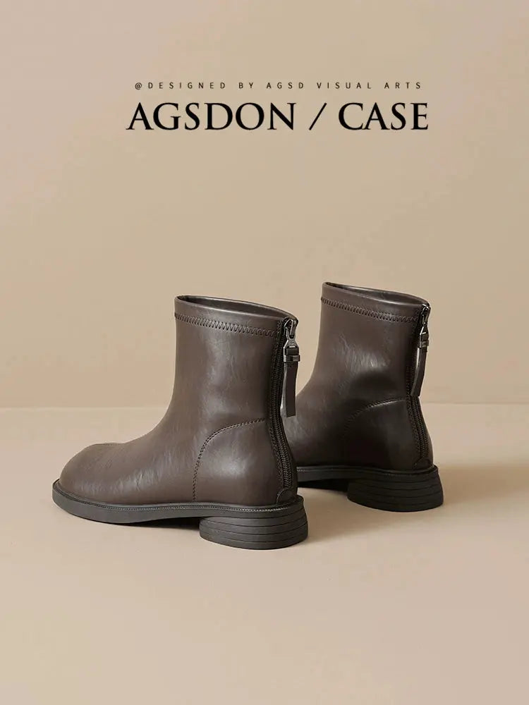 Augusto Brown Ankle Boots Women 2024 New Spring and Autumn Single Boots British Style Retro Chunky Heel Chelsea Martin Boots - Pre2brand