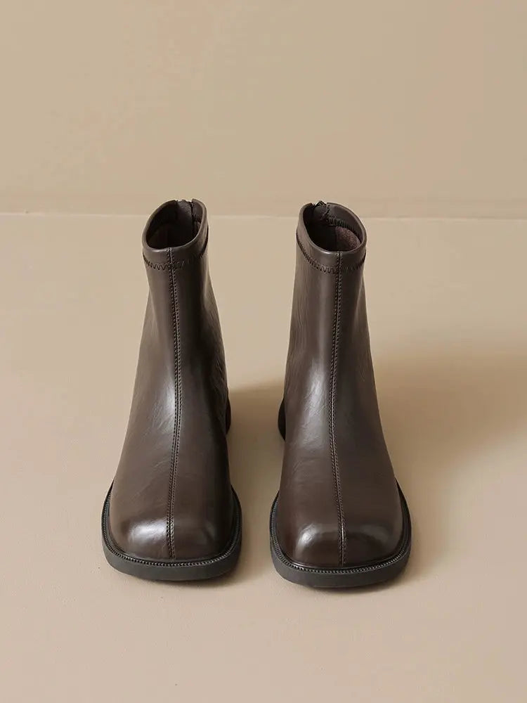 Augusto Brown Ankle Boots Women 2024 New Spring and Autumn Single Boots British Style Retro Chunky Heel Chelsea Martin Boots - Pre2brand