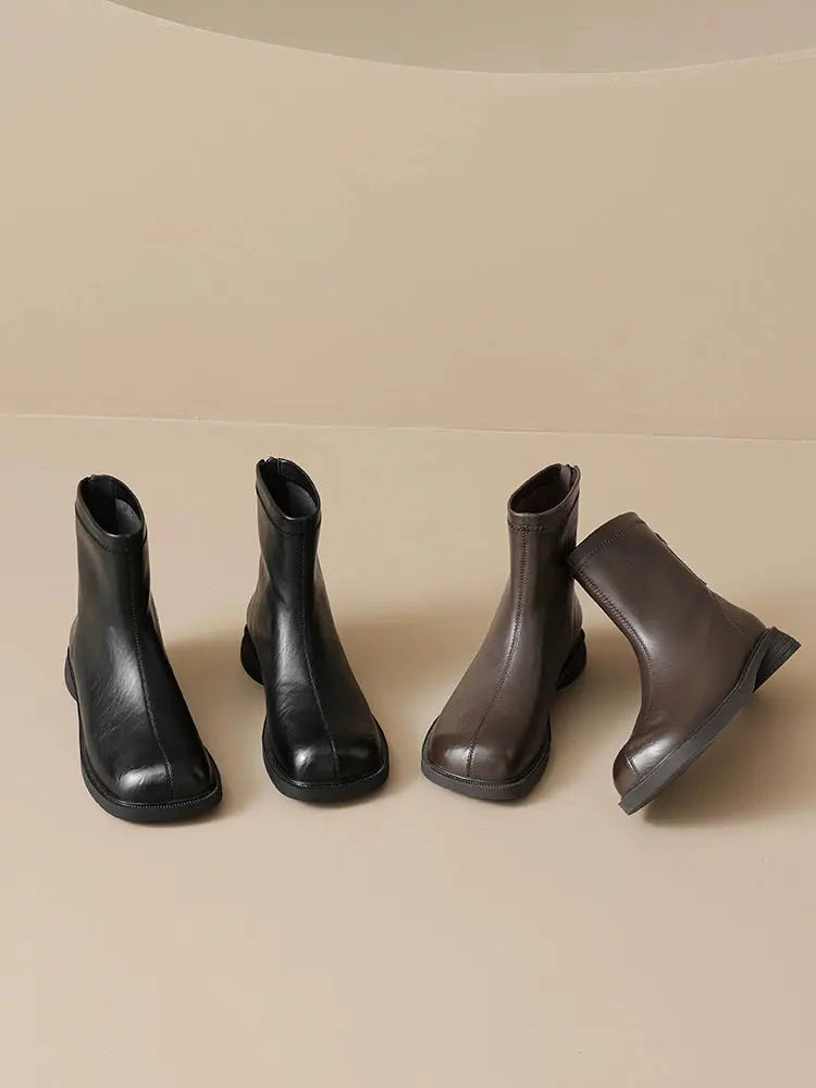Augusto Brown Ankle Boots Women 2024 New Spring and Autumn Single Boots British Style Retro Chunky Heel Chelsea Martin Boots - Pre2brand