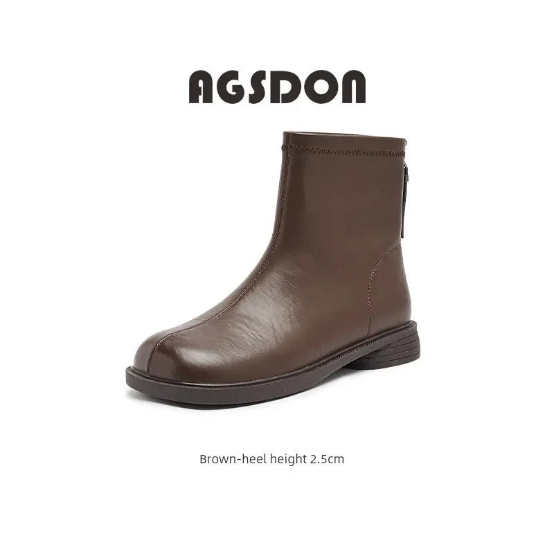 Augusto Brown Ankle Boots Women 2024 New Spring and Autumn Single Boots British Style Retro Chunky Heel Chelsea Martin Boots - Pre2brand