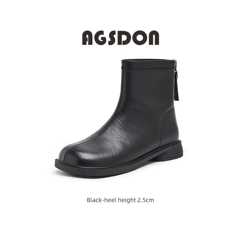 Augusto Brown Ankle Boots Women 2024 New Spring and Autumn Single Boots British Style Retro Chunky Heel Chelsea Martin Boots - Pre2brand