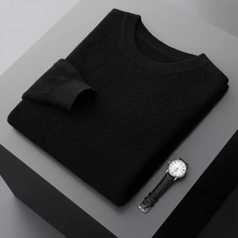 Autumn And Winter Round Neck Woolen Sweater For Men  Pre2brand Black-XXL