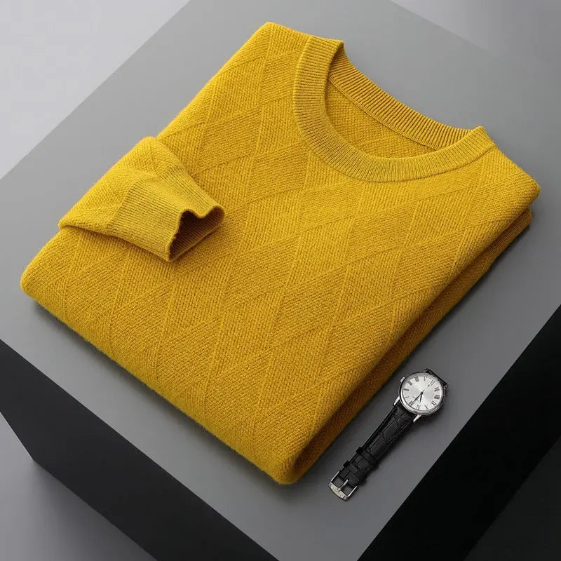 Autumn And Winter Round Neck Woolen Sweater For Men  Pre2brand Mustard-Yellow-XXL
