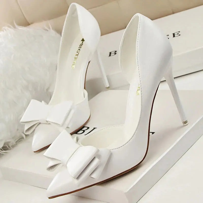 BIGTREE Shoes Bow-knot Woman Pumps Stiletto 10.5 Cm Women Basic Pump Pointed Toe Classic Pumps Sexy High Heels Women Shoes 2025  Pre2brand white-38