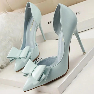 BIGTREE Shoes Bow-knot Woman Pumps Stiletto 10.5 Cm Women Basic Pump Pointed Toe Classic Pumps Sexy High Heels Women Shoes 2025  Pre2brand blue-38