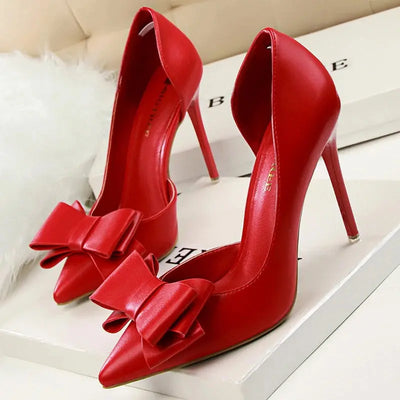 BIGTREE Shoes Bow-knot Woman Pumps Stiletto 10.5 Cm Women Basic Pump Pointed Toe Classic Pumps Sexy High Heels Women Shoes 2025  Pre2brand red-38