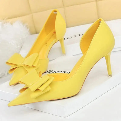 BIGTREE Shoes Bow-knot Woman Pumps Stiletto 10.5 Cm Women Basic Pump Pointed Toe Classic Pumps Sexy High Heels Women Shoes 2025  Pre2brand yellow-7.5cm-38