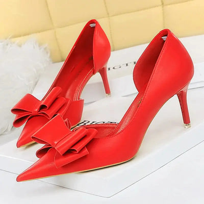 BIGTREE Shoes Bow-knot Woman Pumps Stiletto 10.5 Cm Women Basic Pump Pointed Toe Classic Pumps Sexy High Heels Women Shoes 2025  Pre2brand red-7.5cm-38