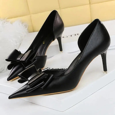 BIGTREE Shoes Bow-knot Woman Pumps Stiletto 10.5 Cm Women Basic Pump Pointed Toe Classic Pumps Sexy High Heels Women Shoes 2025  Pre2brand black-7.5cm-38