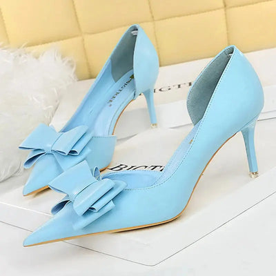 BIGTREE Shoes Bow-knot Woman Pumps Stiletto 10.5 Cm Women Basic Pump Pointed Toe Classic Pumps Sexy High Heels Women Shoes 2025  Pre2brand blue-7.5cm-38