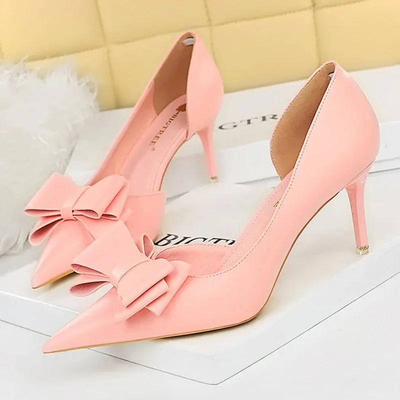 BIGTREE Shoes Bow-knot Woman Pumps Stiletto 10.5 Cm Women Basic Pump Pointed Toe Classic Pumps Sexy High Heels Women Shoes 2025  Pre2brand pink-7.5cm-38