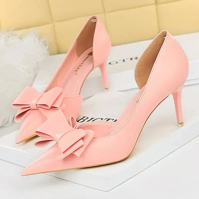 BIGTREE Shoes Bow-knot Woman Pumps Stiletto 10.5 Cm Women Basic Pump Pointed Toe Classic Pumps Sexy High Heels Women Shoes 2025  Pre2brand pink-7.5cm-38