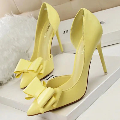 BIGTREE Shoes Bow-knot Woman Pumps Stiletto 10.5 Cm Women Basic Pump Pointed Toe Classic Pumps Sexy High Heels Women Shoes 2025  Pre2brand yellow-38