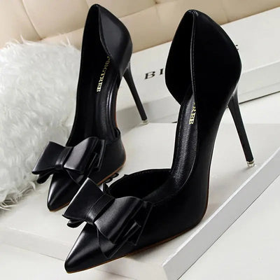 BIGTREE Shoes Bow-knot Woman Pumps Stiletto 10.5 Cm Women Basic Pump Pointed Toe Classic Pumps Sexy High Heels Women Shoes 2025  Pre2brand black-38