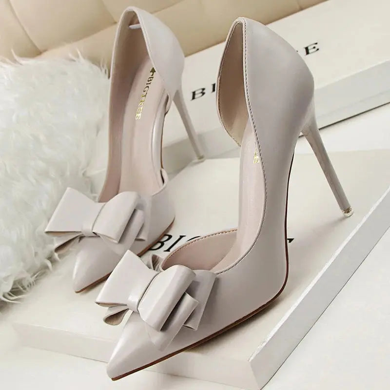 BIGTREE Shoes Bow-knot Woman Pumps Stiletto 10.5 Cm Women Basic Pump Pointed Toe Classic Pumps Sexy High Heels Women Shoes 2025  Pre2brand gray-38