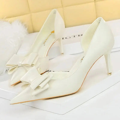 BIGTREE Shoes Bow-knot Woman Pumps Stiletto 10.5 Cm Women Basic Pump Pointed Toe Classic Pumps Sexy High Heels Women Shoes 2025  Pre2brand white-7.5cm-38
