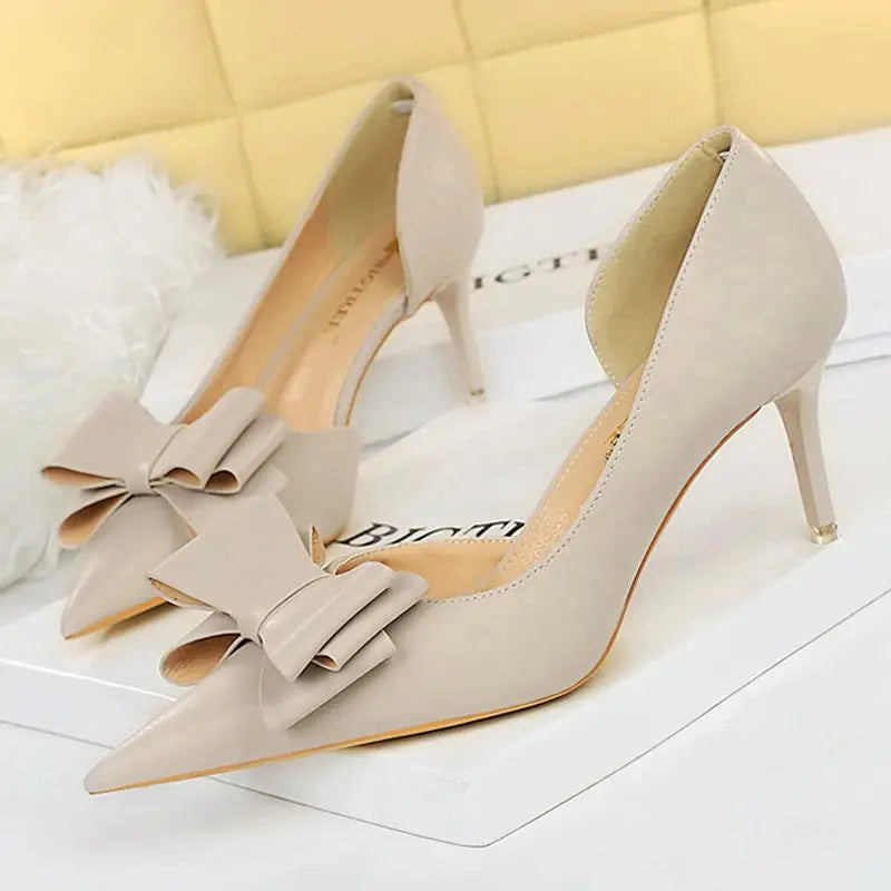 BIGTREE Shoes Bow-knot Woman Pumps Stiletto 10.5 Cm Women Basic Pump Pointed Toe Classic Pumps Sexy High Heels Women Shoes 2025  Pre2brand grey-7.5cm-38