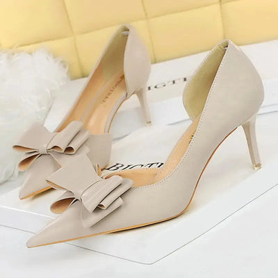 BIGTREE Shoes Bow-knot Woman Pumps Stiletto 10.5 Cm Women Basic Pump Pointed Toe Classic Pumps Sexy High Heels Women Shoes 2025  Pre2brand grey-7.5cm-38
