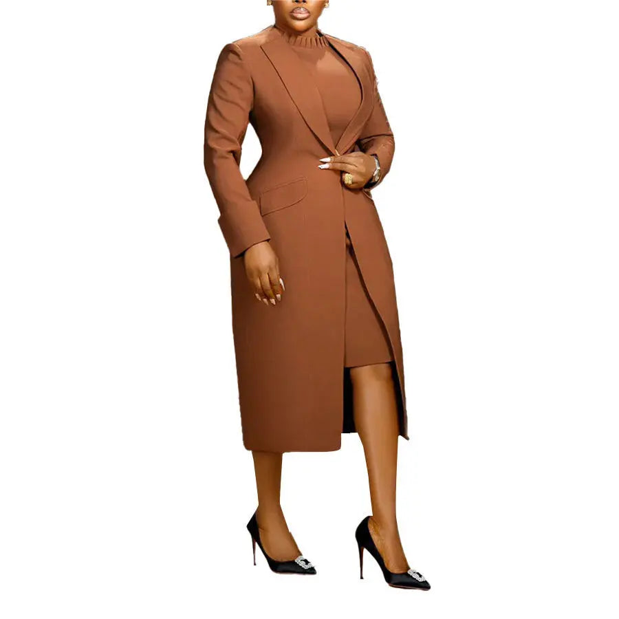 Back Slit Suit Vest Two-piece Set  Pre2brand Brown-3XL