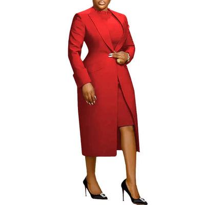 Back Slit Suit Vest Two-piece Set  Pre2brand Red-3XL