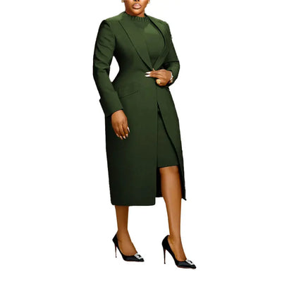 Back Slit Suit Vest Two-piece Set  Pre2brand Green-3XL