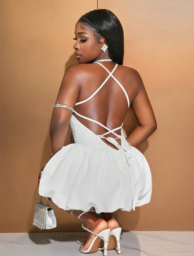 Bandeau One-shoulder Sexy Suspenders Fashion Female Dress  Pre2brand White-XL