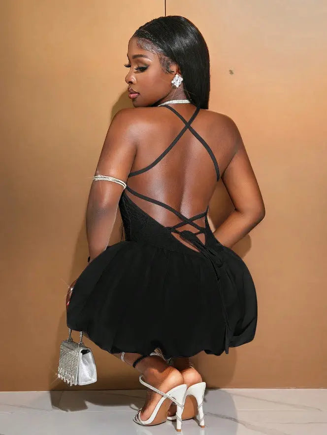 Bandeau One-shoulder Sexy Suspenders Fashion Female Dress  Pre2brand Black-XL