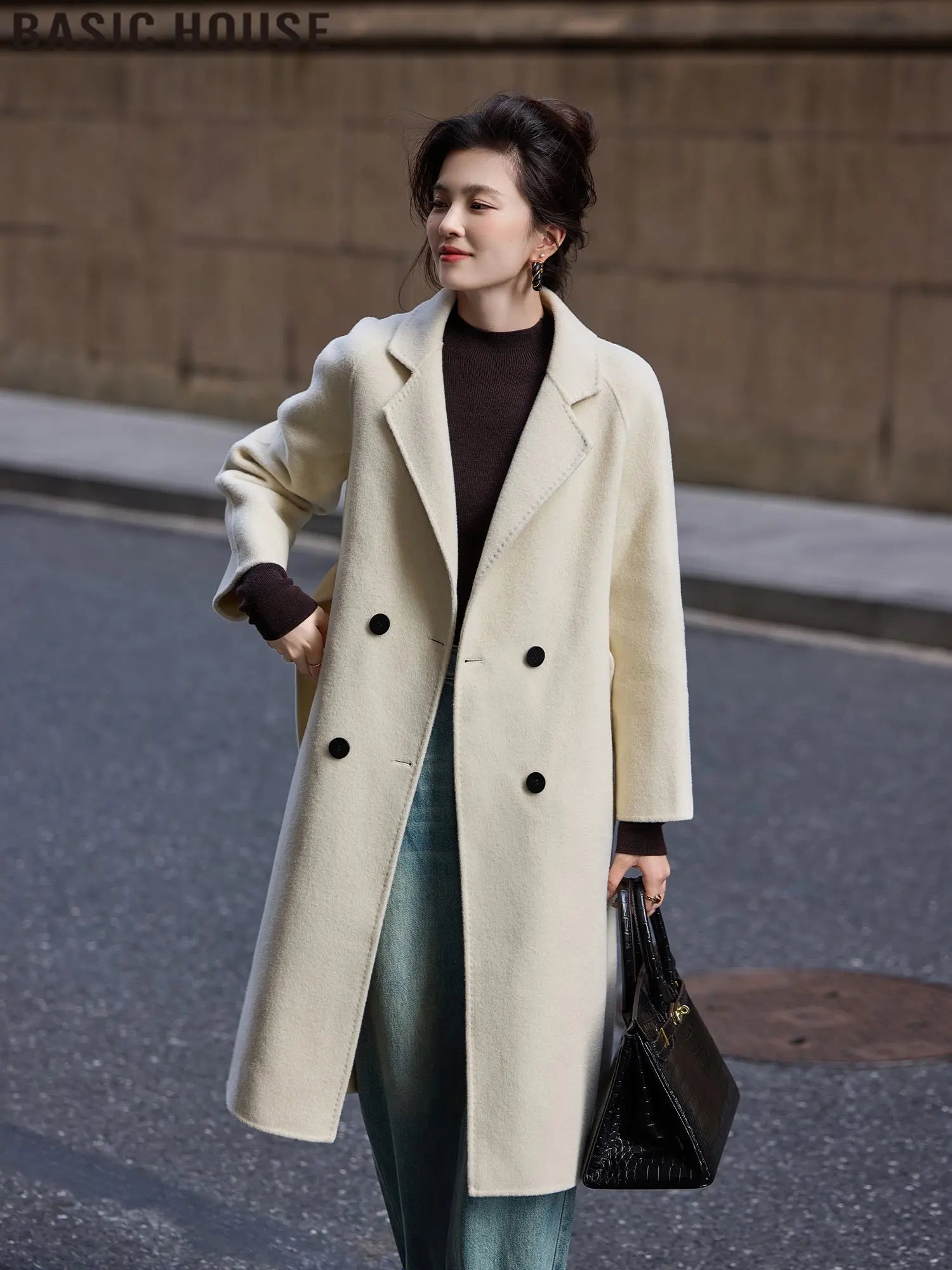 Basic House/Baijiahao Half-Day Leisure Long Profile Light Luxury Wool coat Women 2024 Winter New - Pre2brand